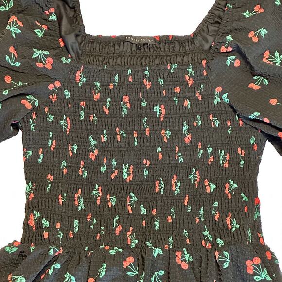 English Factory Size Large Cherry Print Smocked Dress Fit & Flare Puff Sleeve - Picture 4 of 11